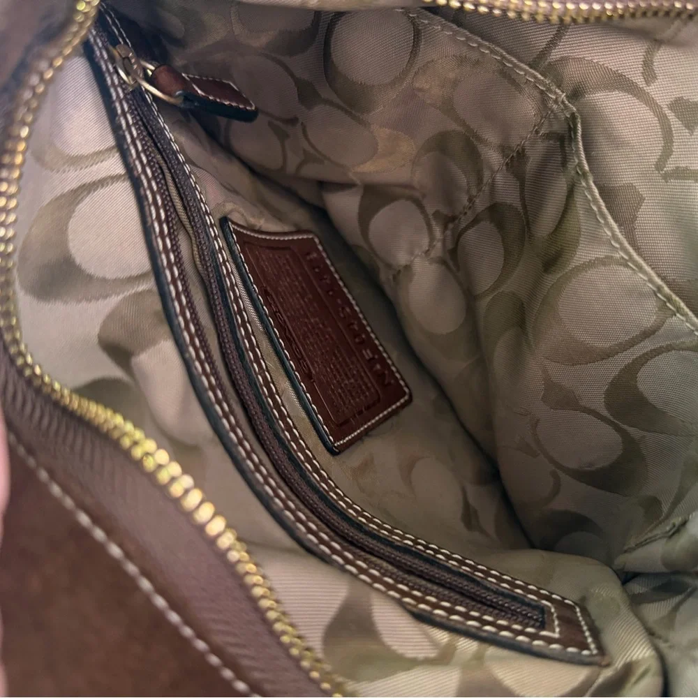 Coach Legacy Brown Suede adjustable strap crossbody shoulder Bag gold accents - Picture 8 of 13